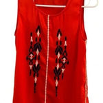 THML  Red Tank Blue/white Embroidery, Crossover Back, Womens X-Small Photo 0