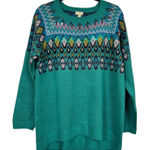 LOGO By Lori Goldstein Logo Lori Goldstein Green Fair Isle Crew Neck Sweater Womens L Sequins Cozy Photo 0
