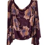 We The Free Free People Birds of Paradise Floral Flare Sleeve Top Sz M Mulberry Photo 6