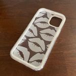 Red Lips Kiss Print White Border iPhone 14 Case Photo 1