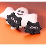 Brand New Boutique Resin Halloween Black Cat Halloween Spooky Stud Earrings Photo 1