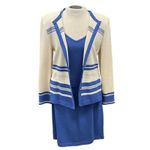 St. John ST.‎ JOHN 3 Piece Blue White Knit Suit Gold Button Jacket Size 8 Skirt Size 14 Photo 1