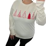 LARGE White Red Print Holiday Christmas Tree Long Sleeve Pullover Tee T Photo 1