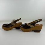 Gazith Brown Patent Leather Wooden Platform Sandals Size 8.5 Photo 1