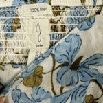 Joie  100% Linen Blue Floral Shirred Sleeve Blouse Top Small Photo 5