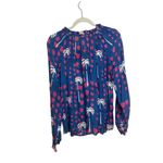 Oliphant Palm Tree Cotton Silk Blend Blouse Sz. S Blue Photo 2