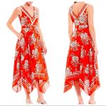 Vince Camuto Red Floral Print Sleeveless Handkerchief Hem Midi Dress Size 4 New Photo 3