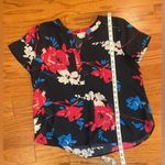 Van Heusen - Black with blue and pink floral design business casual blouse L Photo 5