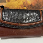 Brahmin Vintage  Brown Leather Tri-Fold Wallet – Black Croc Embossed Trim Photo 0