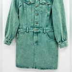 &merci &merci En Merci Acid Wash Denim Mini Dress Jean Balloon Sleeve Green Blue Small Photo 6