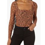 Steve Madden NWT Women’s Hayden Long Sleeve Sheer Brown Square Neck Top - Sz 2X Photo 1