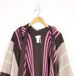 Free People  Back Bay Hooded Kimono Poncho Sweater Wrap Fringed Striped Boho Photo 3