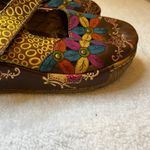 Socofy Leather 7 Mary Jane Shoe Flower Embossed Blue Yellow Green Platform Brown Photo 13