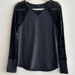 Lucky Brand  Waffle Knit Thermal Crochet Eyelet Lace Sleeves, Grey/Black, Med Photo 0