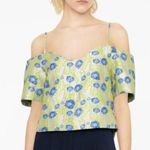 Ganni NEW Floral Jacquard Off The Shoulder Blouse in Green Photo 10