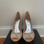 Bebe  champagne/tan pump lace heel Photo 2