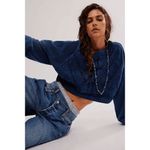 Free People Navy Blue Sweetness Sweatshirt Cropped Knit Slouchy Large Photo 10