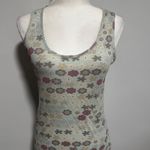 Vintage Women's Ribbed Floral Tank Top Light Blue Yellow Flower Print Size L Tan Size L Photo 0