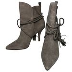 Schutz Women’s 8.5 Mouse Light Gray Fadhila Suede Tassel Wrap Heels Bootie Boots Photo 0