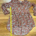 DR2 Women Small Rust White Floral High Low Bow Keyhole Flowy Babydoll Tunic Top Photo 3