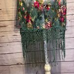 Sweet Rain Sweat Rain Floral Fringe Kimono Cardigan Size Medium | Green Lace Boho Photo 3