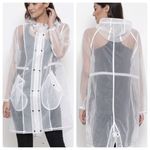 Forever 21  White See Through Transparent Hooded Rain Jacket Snap Button Zip Sz M Photo 1