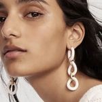 J.Crew Cotton Raphia Raffia Wrapped Chain Earrings Hydrangea Blue Gold Plated Photo 2