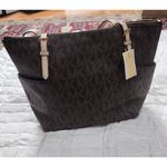 MICHAEL MICHAEL KORS Brown Signature Coated Canvas and Leather East West Zip Tot Photo 7