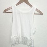 SheIn White Ribbed Fringe Bottom Racerback Tank Top Photo 0
