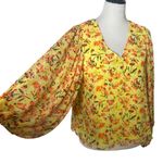 Vince Camuto Floral Blouse Size S Yellow Romantic Feminine Balloon Sleeve Photo 0