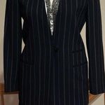 Dana Buchman Black/Navy Cream Pin Stripes Long 1 Button Wool Blazer Jacket Sz 2P Photo 2