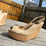 Veronica Beard  Dali Suede Peep-Toe Wedge Sandals in‎ Sand Size 8.5 Photo 4