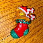 Hallmark Vintage  Christmas Stocking Teddy Bear Santa Hat Pin Photo 0