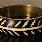 Vintage Bakelite Bangle Bracelet | Black & White Brass Inlay | Statement Jewelry Photo 0