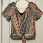 Drew  Anthropologie pastel rainbow button up tie front blouse size large bohemian Photo 0