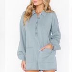 Show Me Your Mumu Sage Green Gray Gianni Knit Romper Patch Pockets Size Large Photo 2