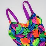 One Piece Vintage 80s Maillot Baltex Neon Hawaiian Floral Swimsuit Photo 6