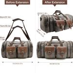 50L Travel Duffel Bag, Expandable Canvas Genuine Leather Duffle Bag Upgraded Overnight Weekender Bag Carry on Bag Photo 5