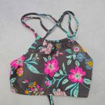 True Craft  Gray Floral Halter Tie Padded Active Bikini Bralette Swim Top S Small Photo 2