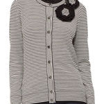 Kate Spade  Women’s Sz M Black White Stripe  Rosette Floral Button Front Cardigan Photo 0