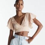 ZARA  Tan Cream Ruffled Crop Blouse Photo 0