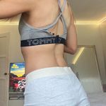 Tommy Hilfiger grey navy cross back cotton sports bra sparkly silver logo Photo 5