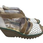 Fly London White Brown Cutout Leather Wedge Sandals Women’s Size 40 US 8-8.5 Photo 0