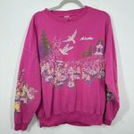 Vintage Alaska Wildflower Hummingbirds Painted Screenprinted Pink Sweatshirt Size L Photo 0