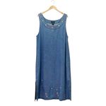 Agapo Collection Denim Dress Size 2X Blue Floral Embroidered Studded Boho Midi Photo 1