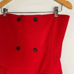 ZARA NWT Red Strapless Midi Dress Sz Medium Flap Pockets Buttons Photo 8