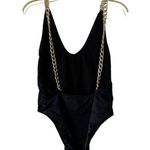Pretty Little Thing Black One-Piece Swimsuit With Gold Chain Straps Photo 4