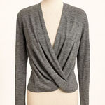 Karen Millen Gray Draped Twist Front Top | Long Sleeve | Zip Back | Size 6 Photo 0