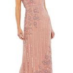 Mac Duggal NEW  70260 Rose Striped Floral Embellished Sleeveless Midi Dress Photo 0