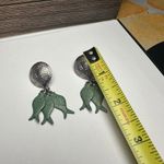 Fish Charms Silver Tone & Green Dangle Drop Pierced Earrings Rustic Style Photo 1